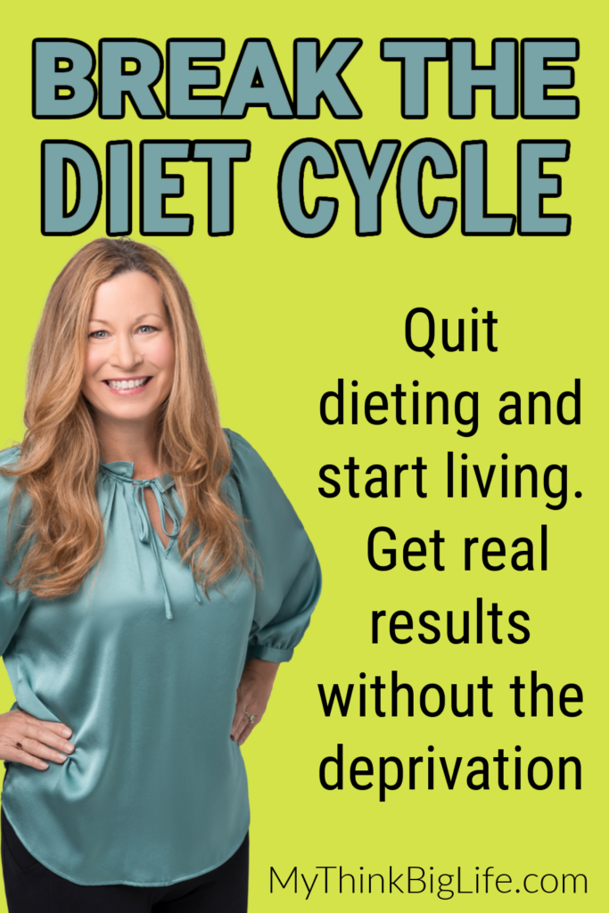 Picture of Sara with words: Break the diet cycle. Quit dieting and start living. Get real results without deprivation.