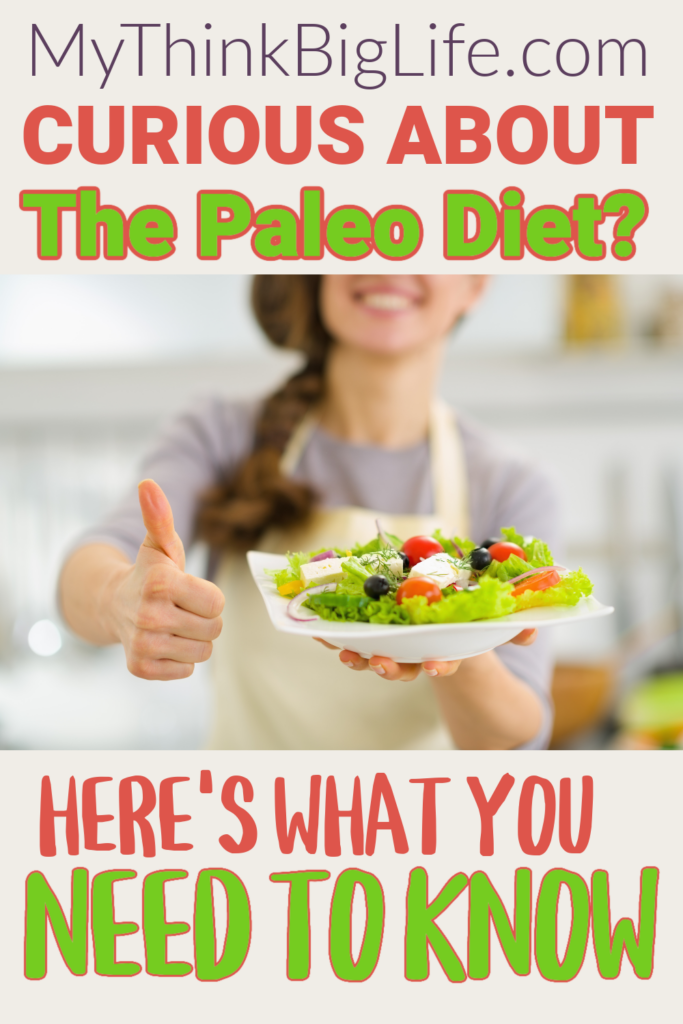 Picture of woman holding salad with the words: Curious about the paleo diet? Here's what you need to know