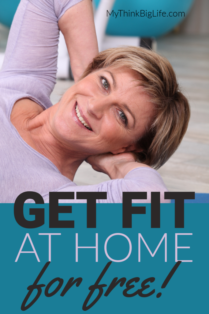 Picture of woman doing a sit up with the words: Get fit at home for free