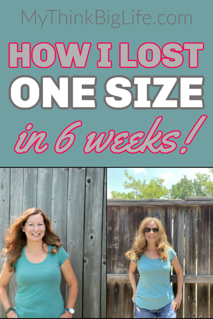 Before and after picture of the author Sara with the words, how I lost a size in 6 weeks