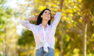 Picture of woman looking up hopefully