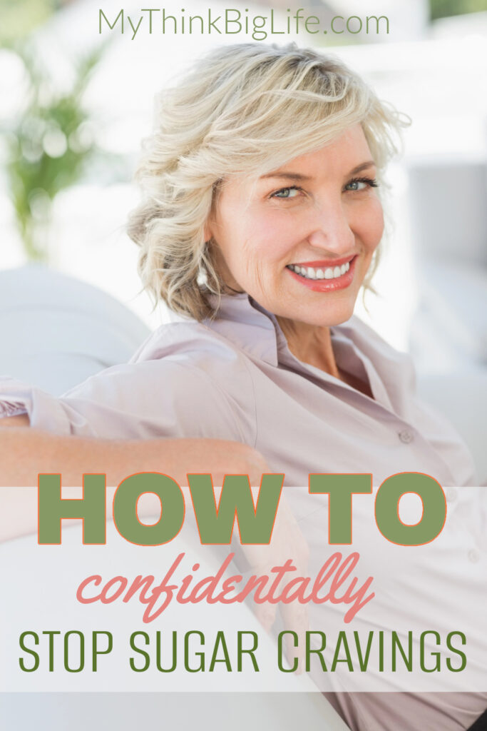 Picture of smiling mature woman with the words: how to stop sugar cravings