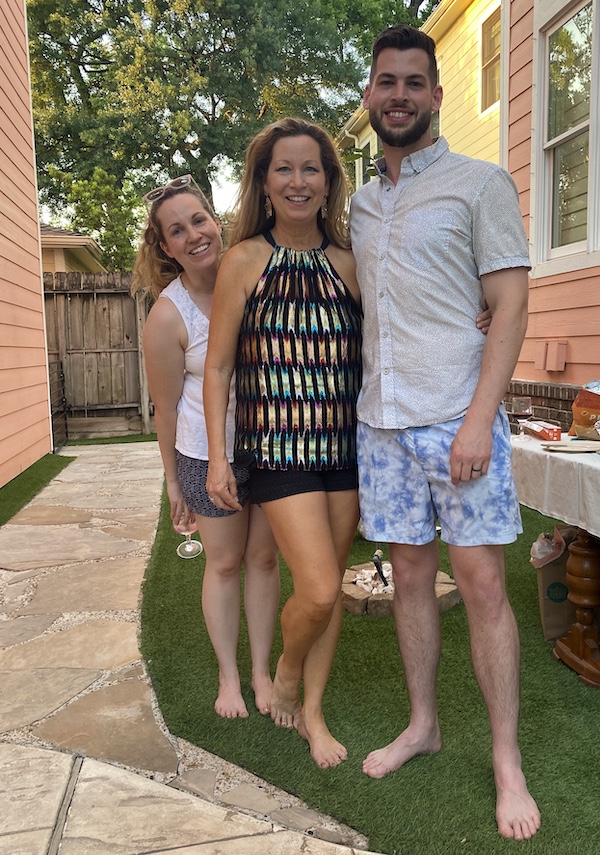 Picture of author with grown children on her birthday