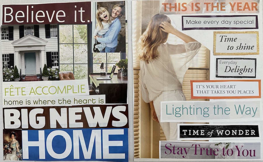 Two pictures of vision boards to imagine what I want in life
