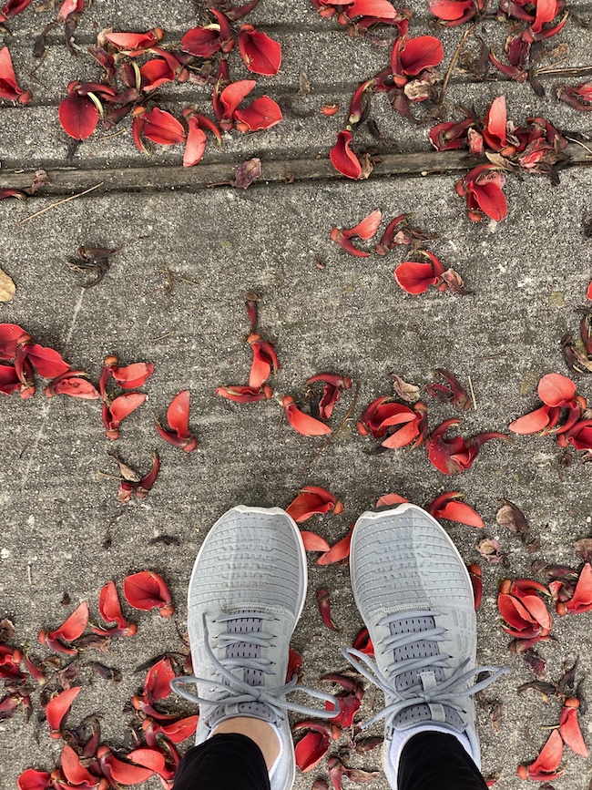 picture of author's feet on the sidewalk